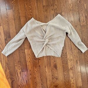 Women's Cream Sweater with Twist Front